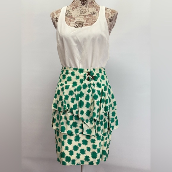 EDME & ESYLLTE for ANTHROPOLOGIE Green abstract print layered mini skirt size 6 - Picture 9 of 15
